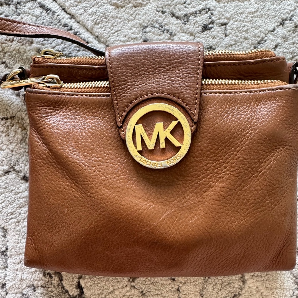 Michael Kors Tan Leather Crossbody Bag with Gold Accents